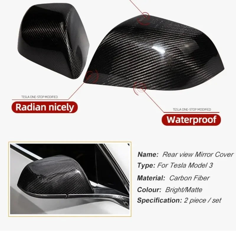 Dry Carbon Fiber for Tesla Model 3 Y Rear View Mirror Cover 3K 240G Handmade Side Rearview Shell Car Accessories 2017-2023